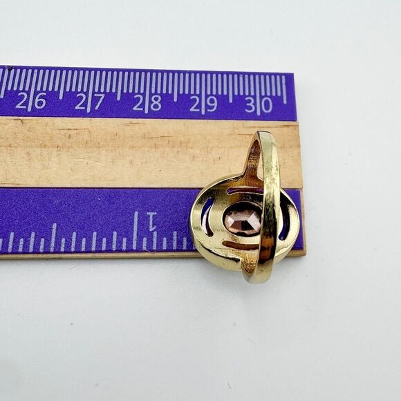 Vintage Amethyst Rhinestone Oval Ring Glamorous Versatile Statement MCM - Picture 6 of 6